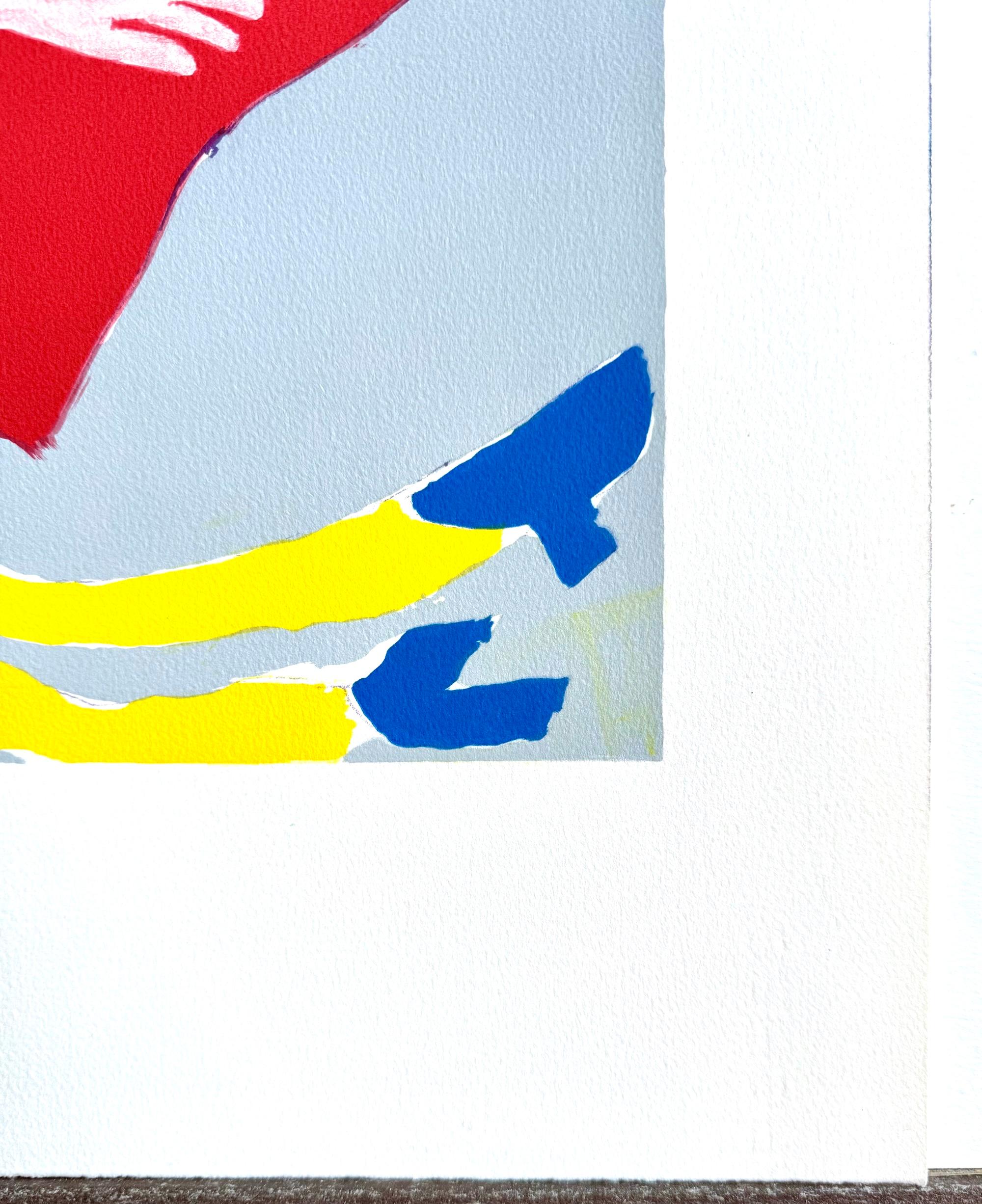 UNTITLED ABSTRACT(Dream Figures, Red Window) Lithograph, Organic Geometric Forms For Sale 3