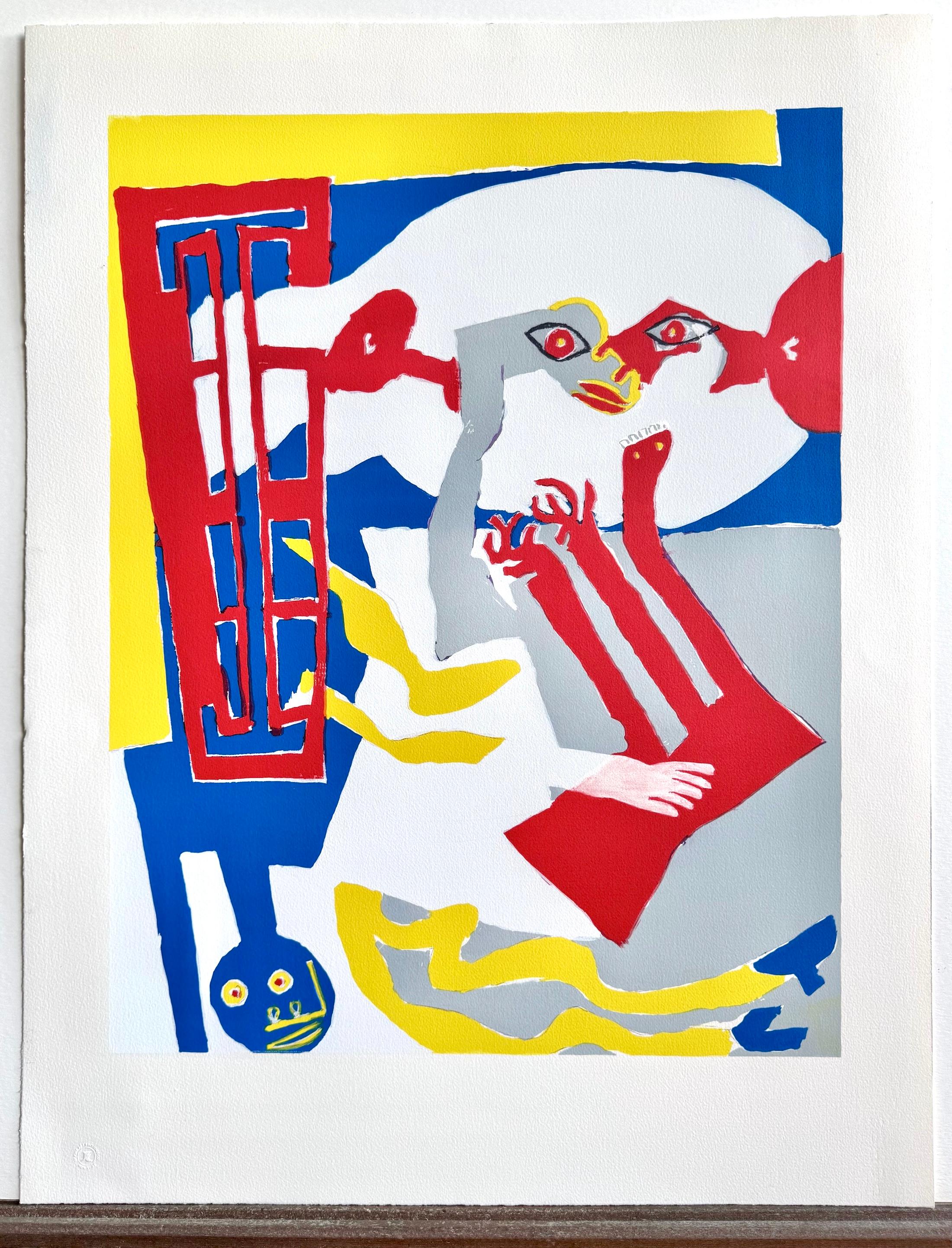 UNTITLED ABSTRACT(Dream Figures, Red Window) Lithograph, Organic Geometric Forms For Sale 4