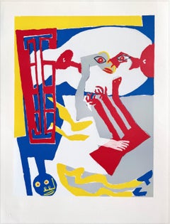 UNTITLED ABSTRACT(Figures de rêve, fenêtre rouge) Lithographie, formes géométriques organiques