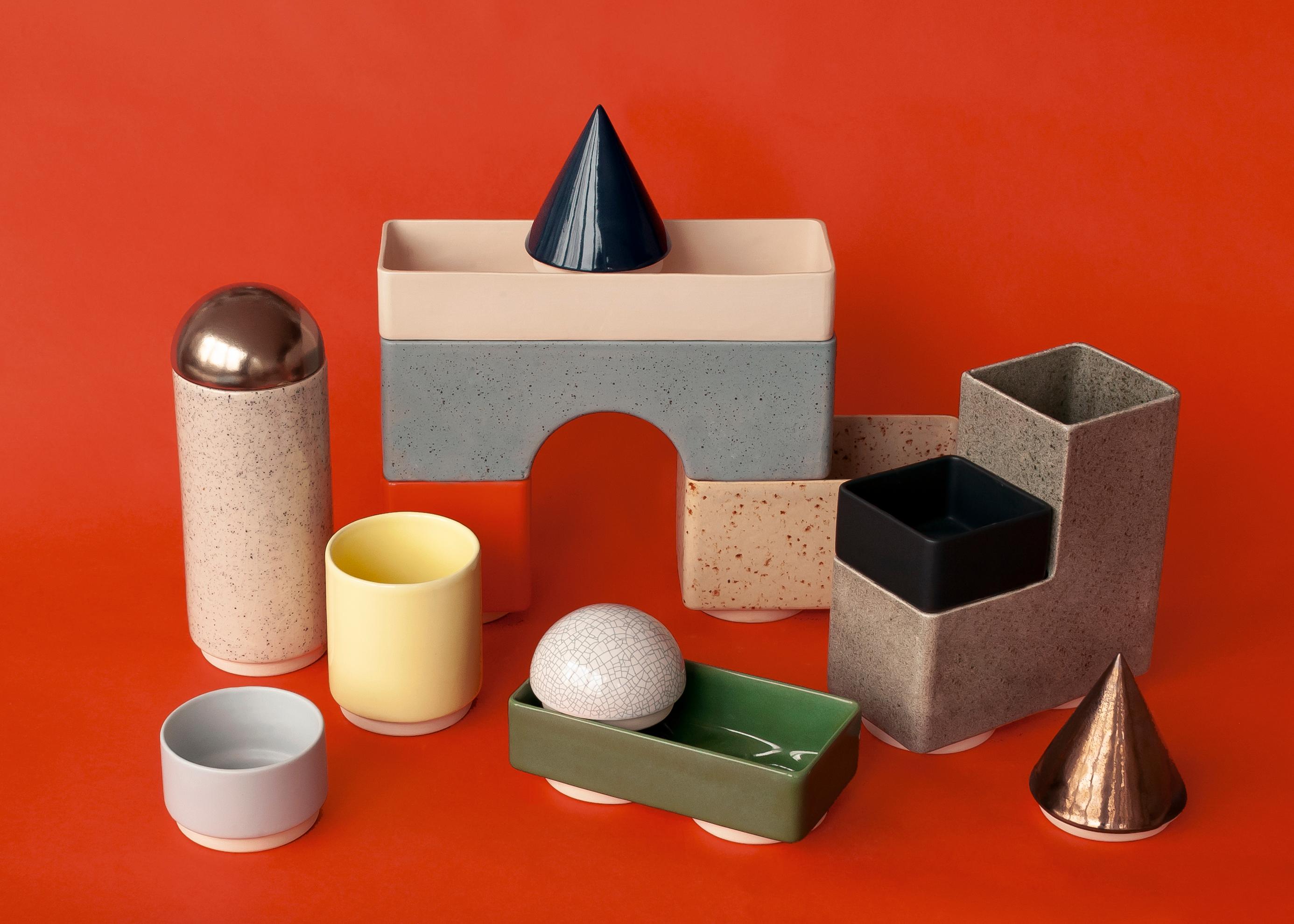 KNSTRKT is a Memphis inspired centerpiece that combines the principles of a stackable industrial tableware with the playfulness of postmodern design. 
The new in-house serial production just started and we are very proud to offer you the very first