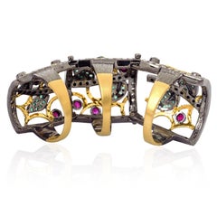 Knuckle Ring with Pave Seting of Ruby, Emerald & Diamonds in 18k Gold & Silver