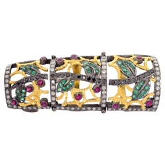 Knuckle Ring with Pave Seting of Ruby, Emerald & Diamonds in 18k Gold & Silver