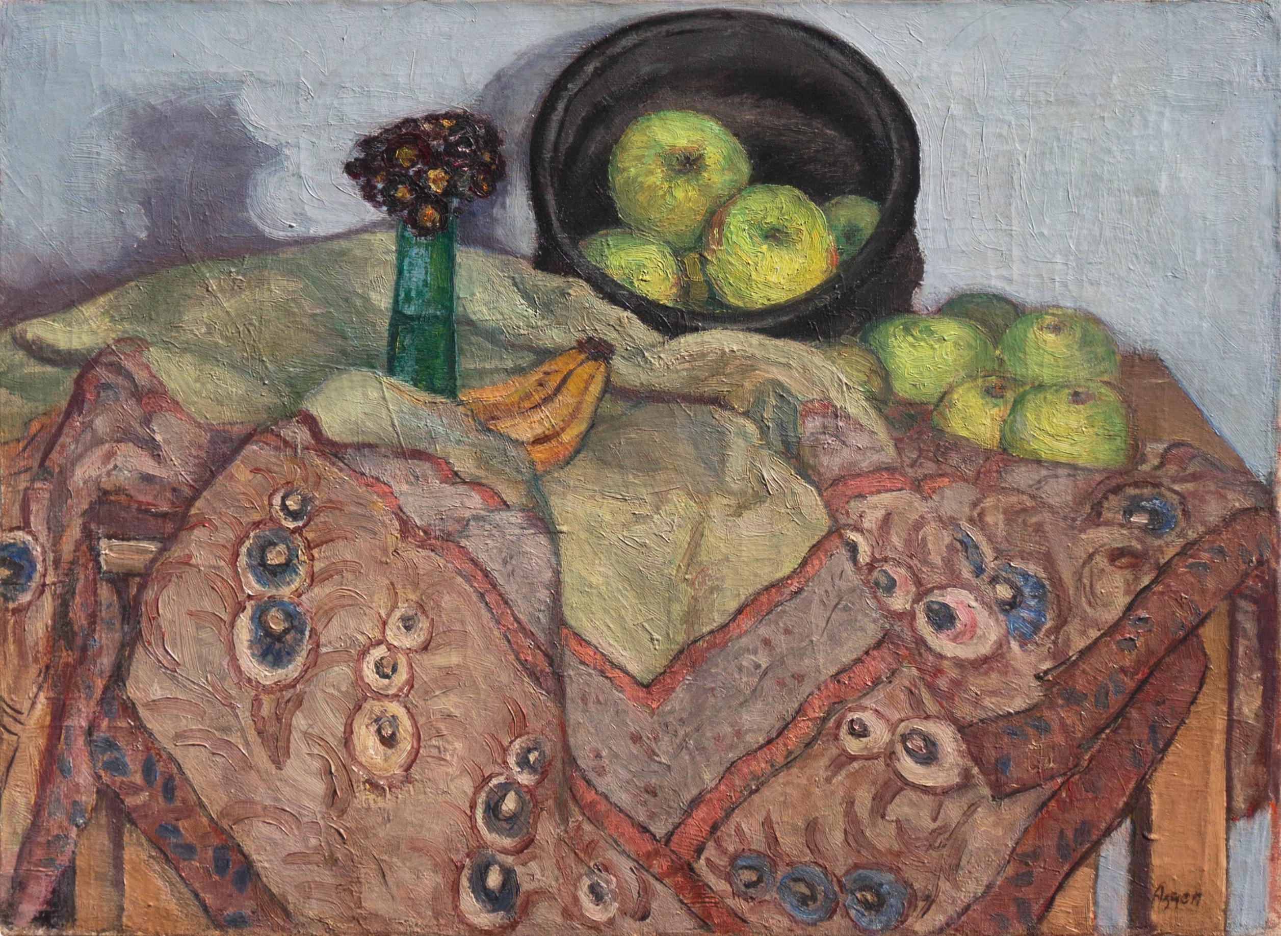 Knud Agger Interior Painting - 'Apples on a Peacock Tablecloth', Royal Academy, São Paulo & Venice Biennales 