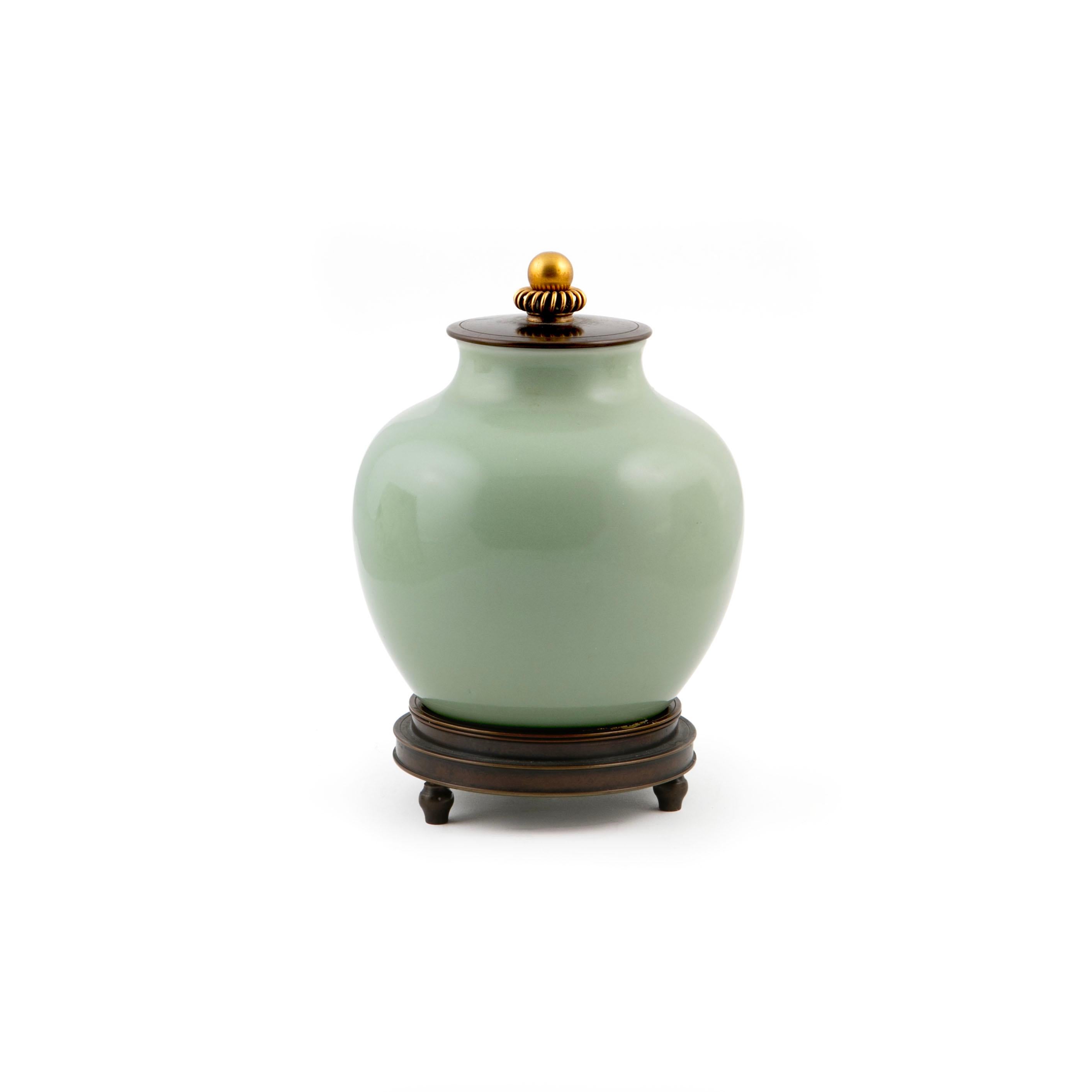 Modern Knud Andersen Lidded Green Glazed Stoneware Vase / Jar for Royal Copenhagen