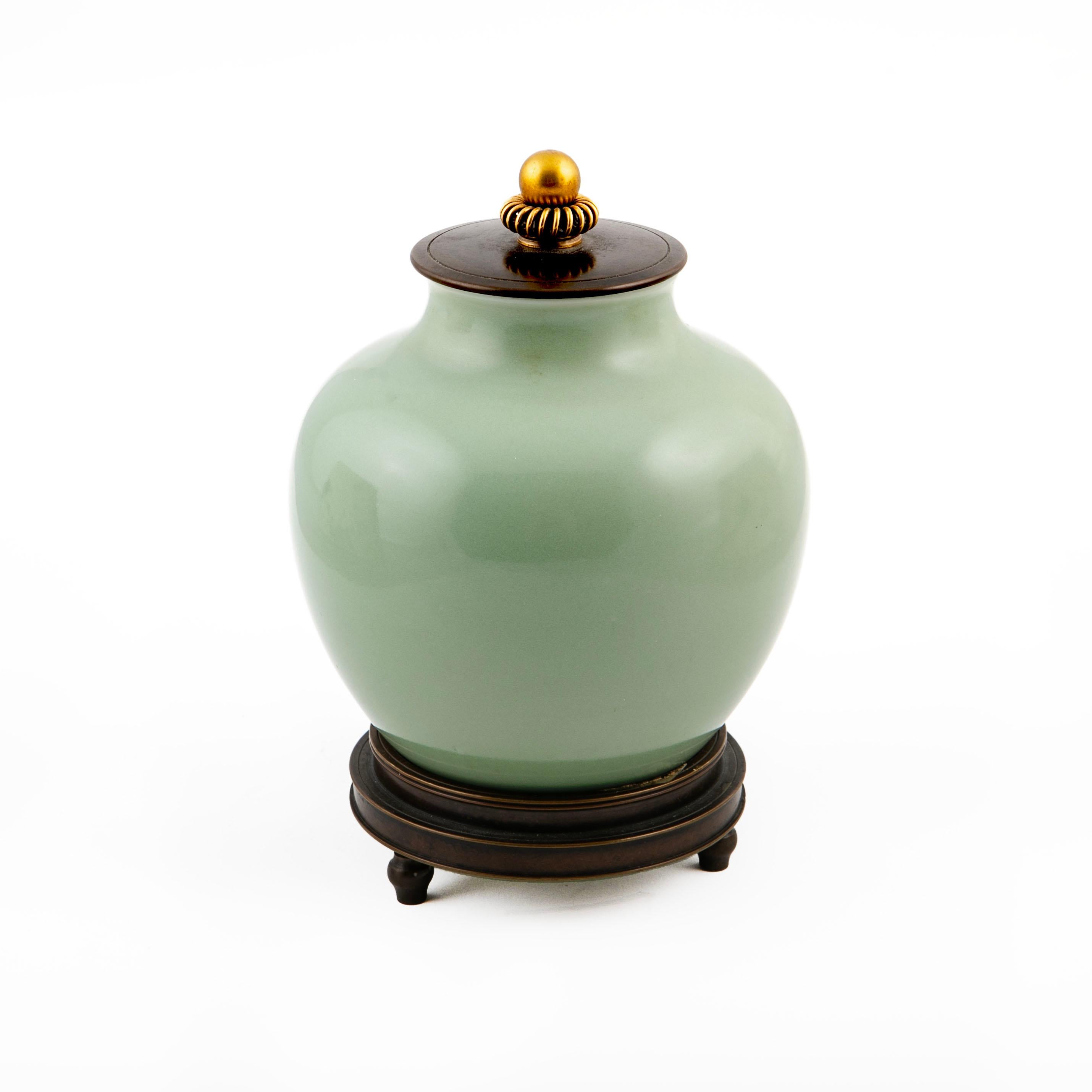 Danish Knud Andersen Lidded Green Glazed Stoneware Vase / Jar for Royal Copenhagen
