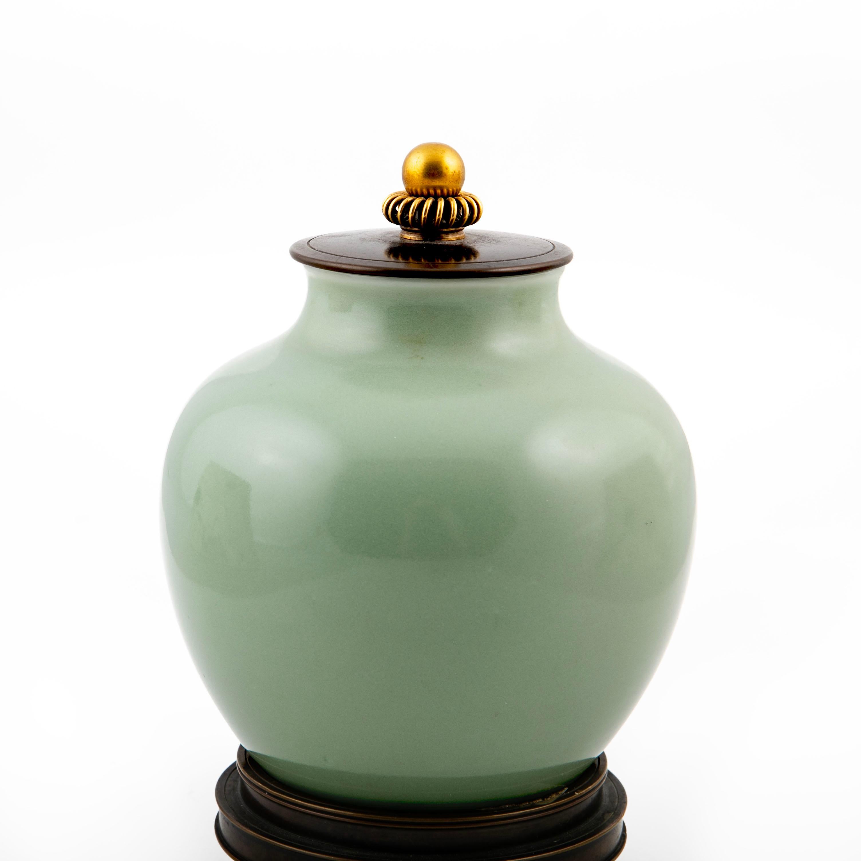 Knud Andersen Lidded Green Glazed Stoneware Vase / Jar for Royal Copenhagen In Good Condition In Kastrup, DK