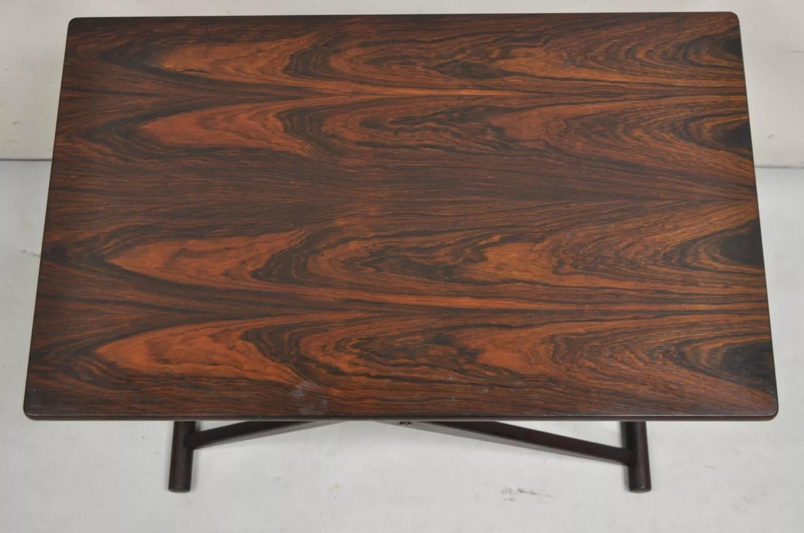 Vintage Knud Andersen Mid Century Modern Danish Rosewood Small Folding Side Table for Aarhus. Circa Mid 20th Century. Measurements: 19