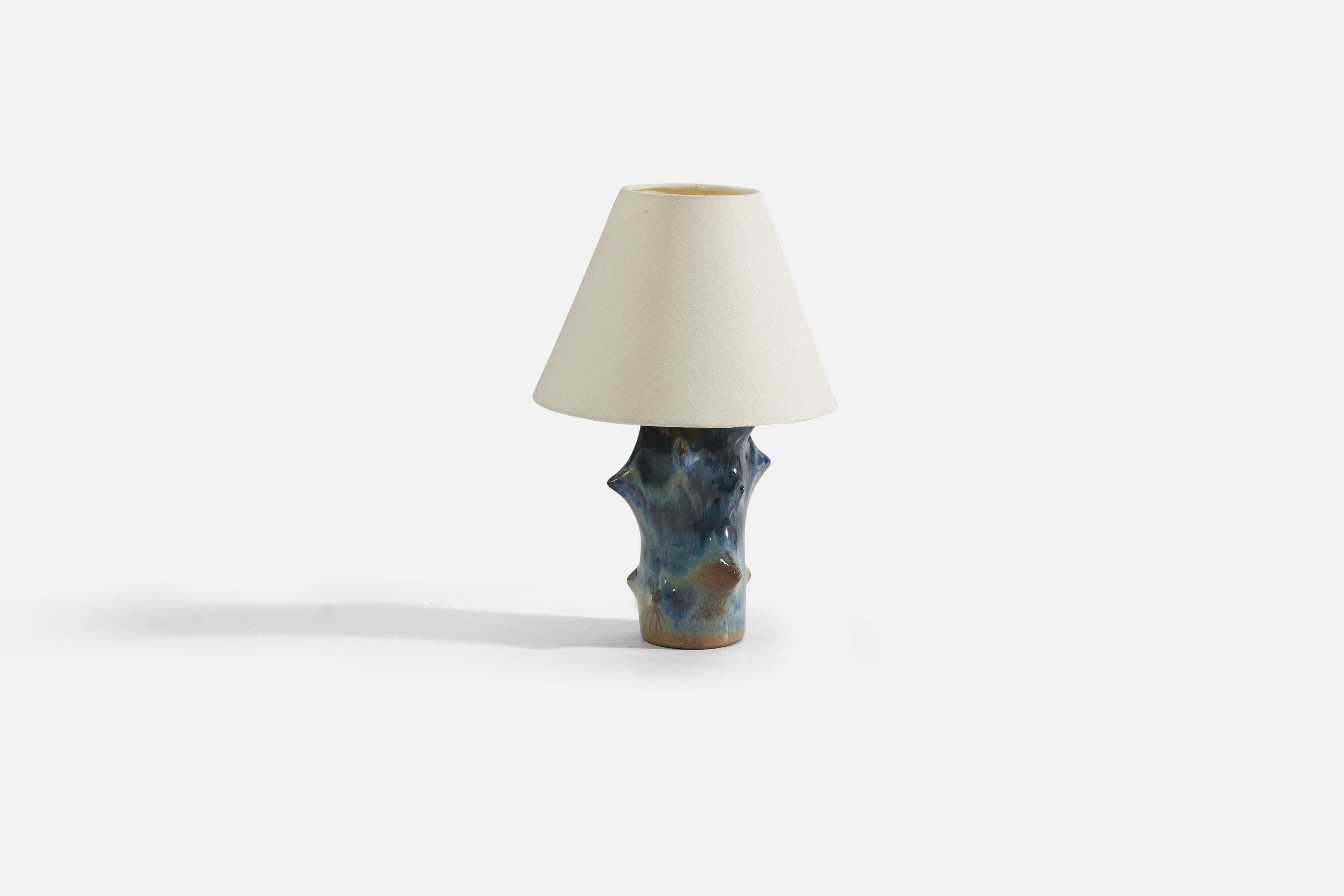 Mid-Century Modern Knud Basse, Organic Table Lamp, Stoneware, Fabric, Denmark, 1960s For Sale