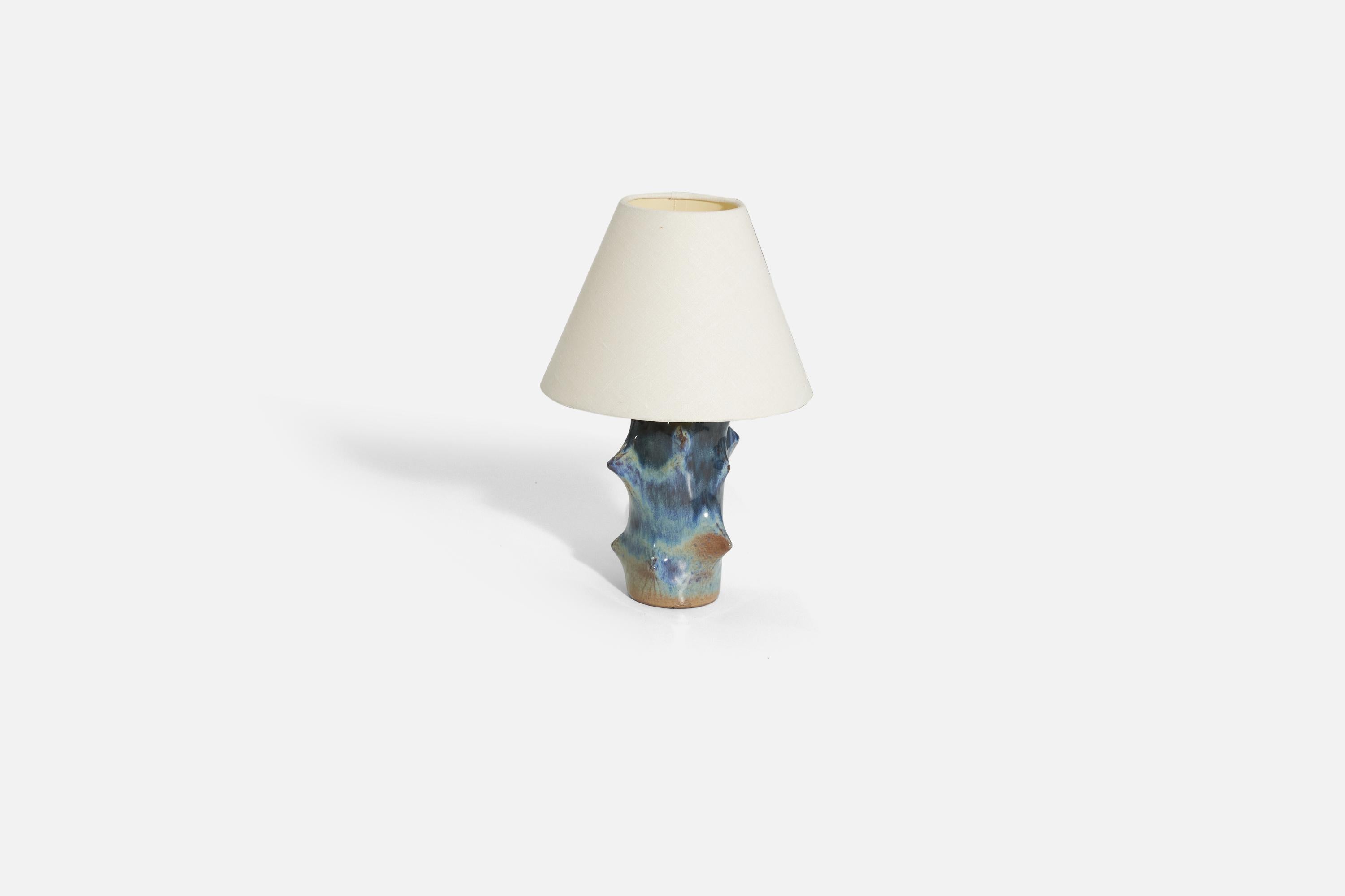 Danish Knud Basse, Organic Table Lamp, Stoneware, Fabric, Denmark, 1960s For Sale