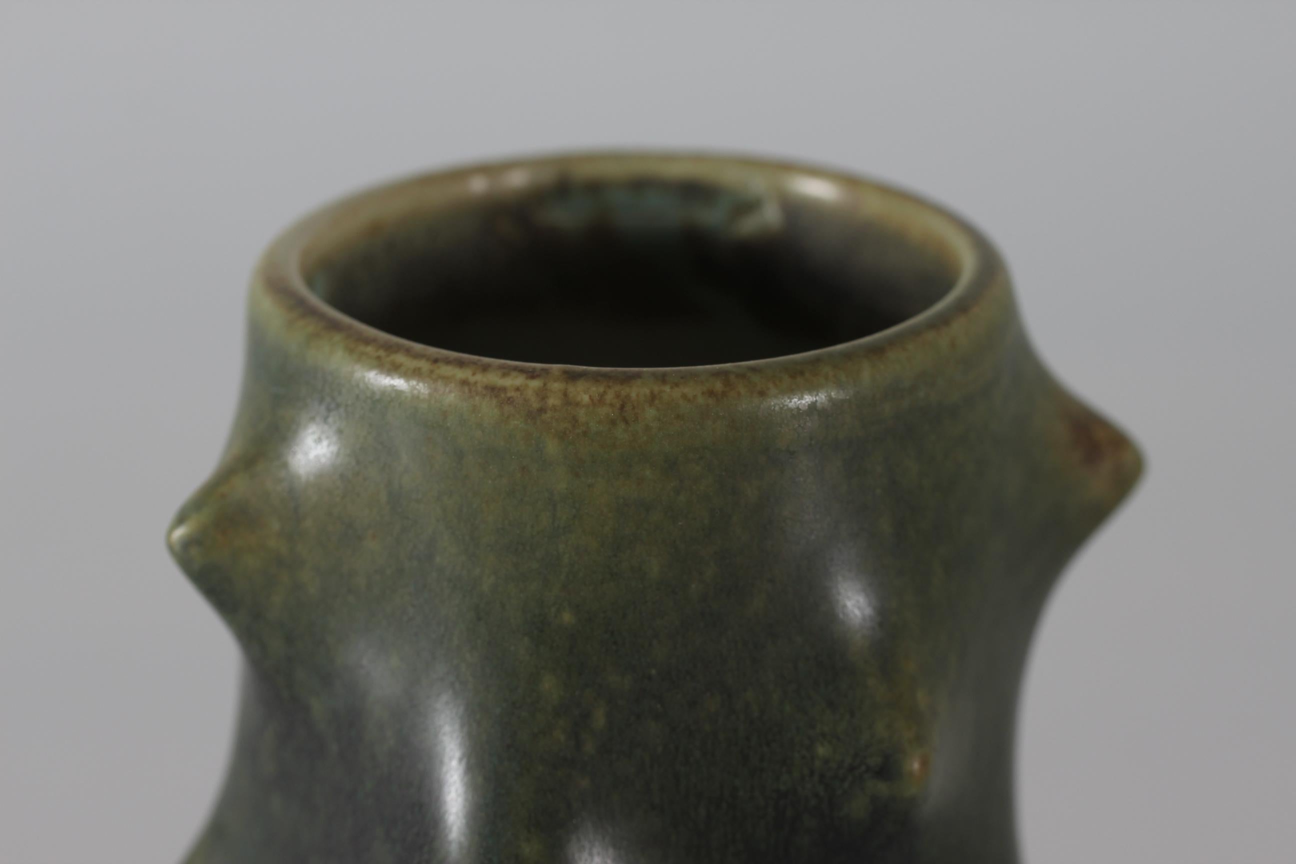 Danish Knud Basse Rose Thorn Vase, Moss Green by Michael Andersen & Søn, Denmark 1950s
