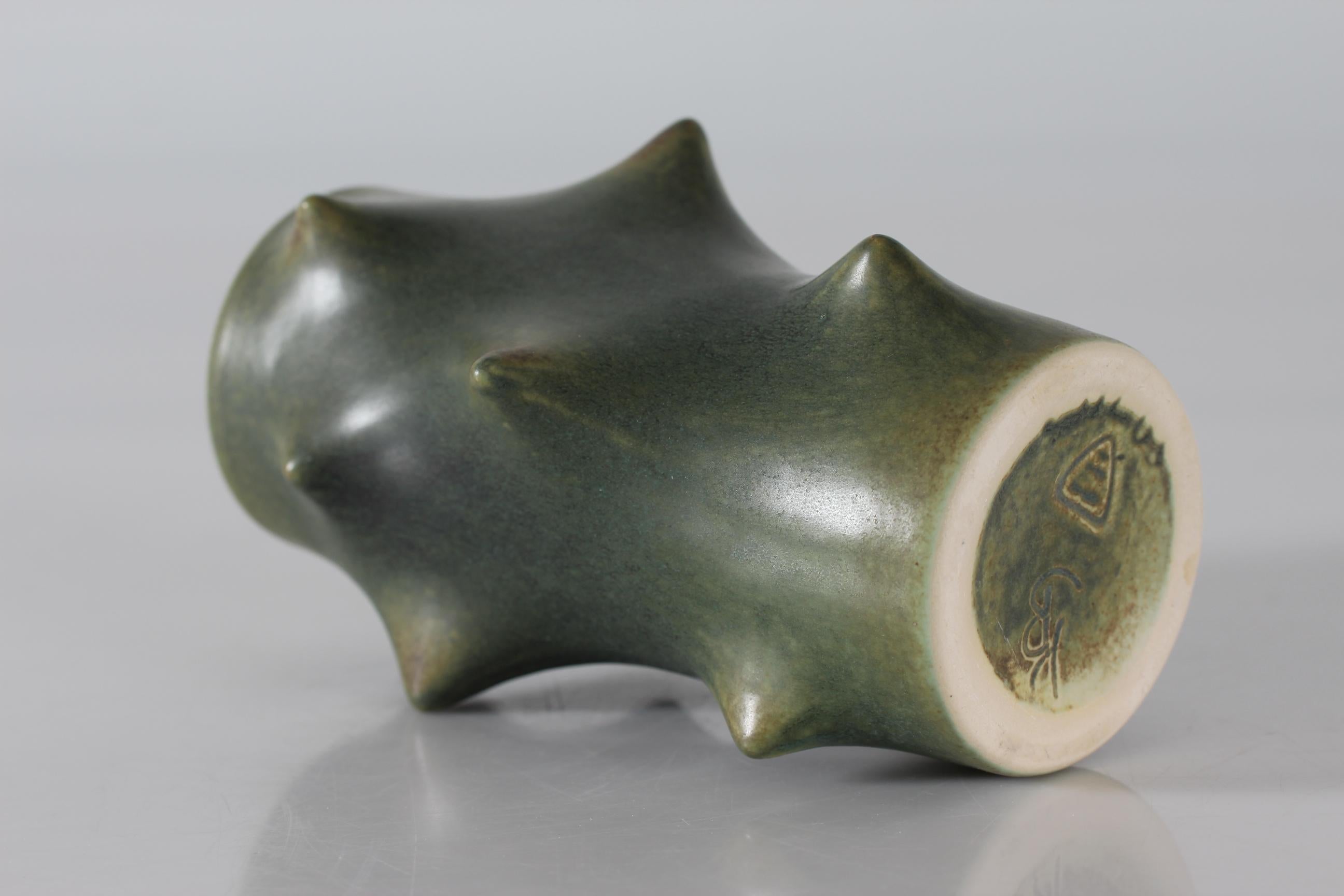 Mid-20th Century Knud Basse Rose Thorn Vase, Moss Green by Michael Andersen & Søn, Denmark 1950s