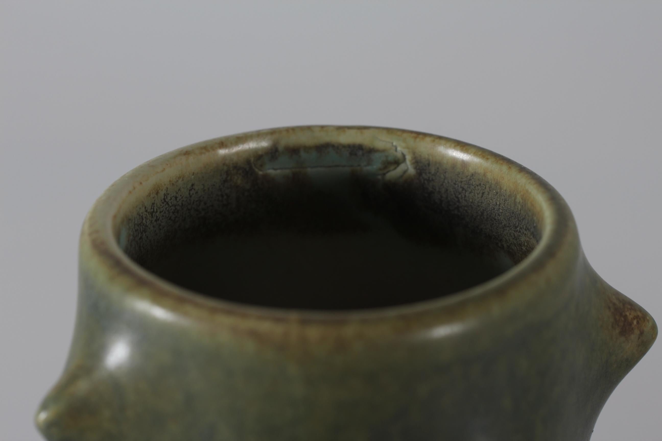 Knud Basse Rose Thorn Vase, Moss Green by Michael Andersen & Søn, Denmark 1950s 1