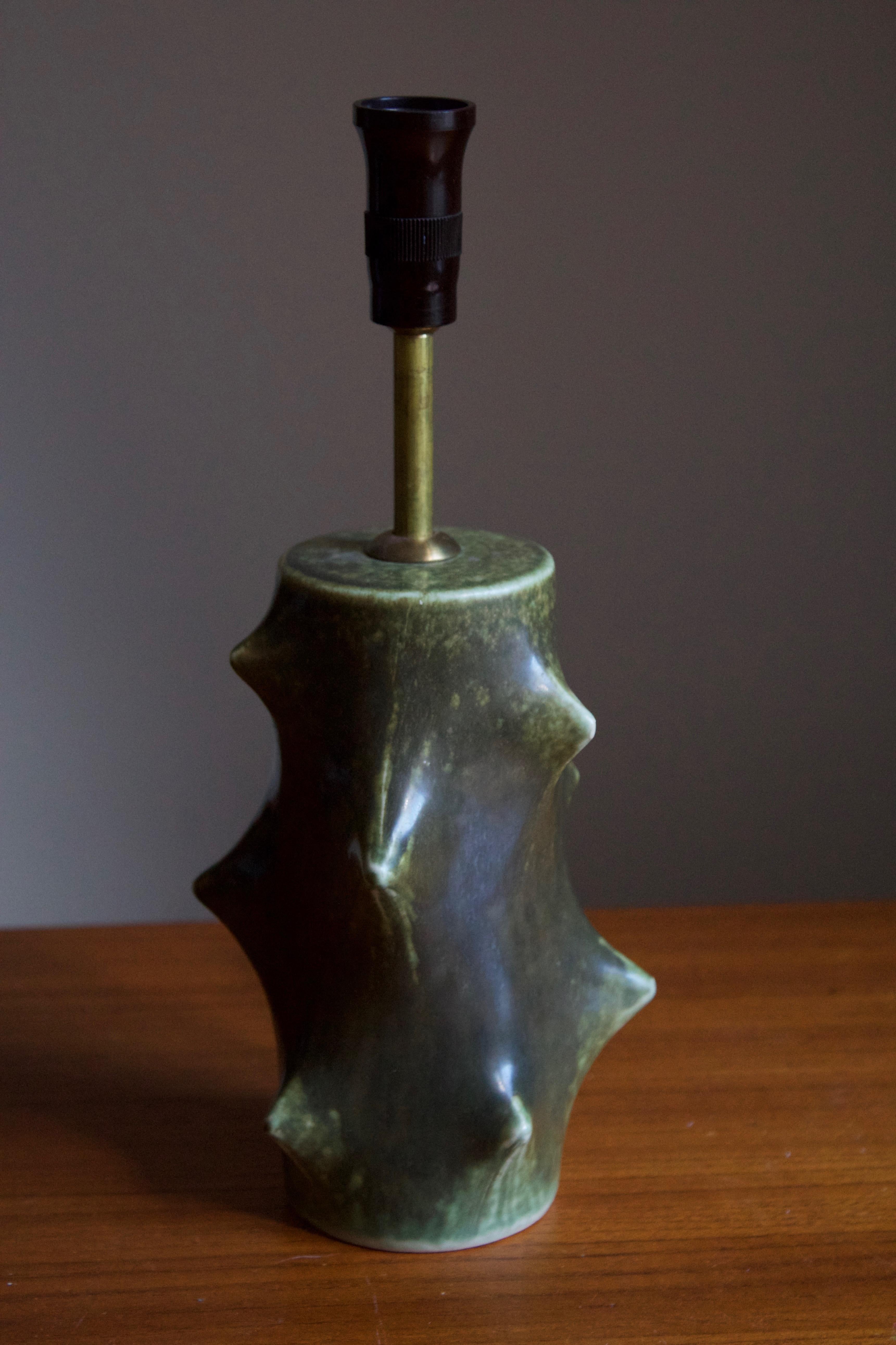 Danish Knud Basse, 'Rosentorn' Organic Table Lamp, Stoneware, Fabric, Denmark, 1960s