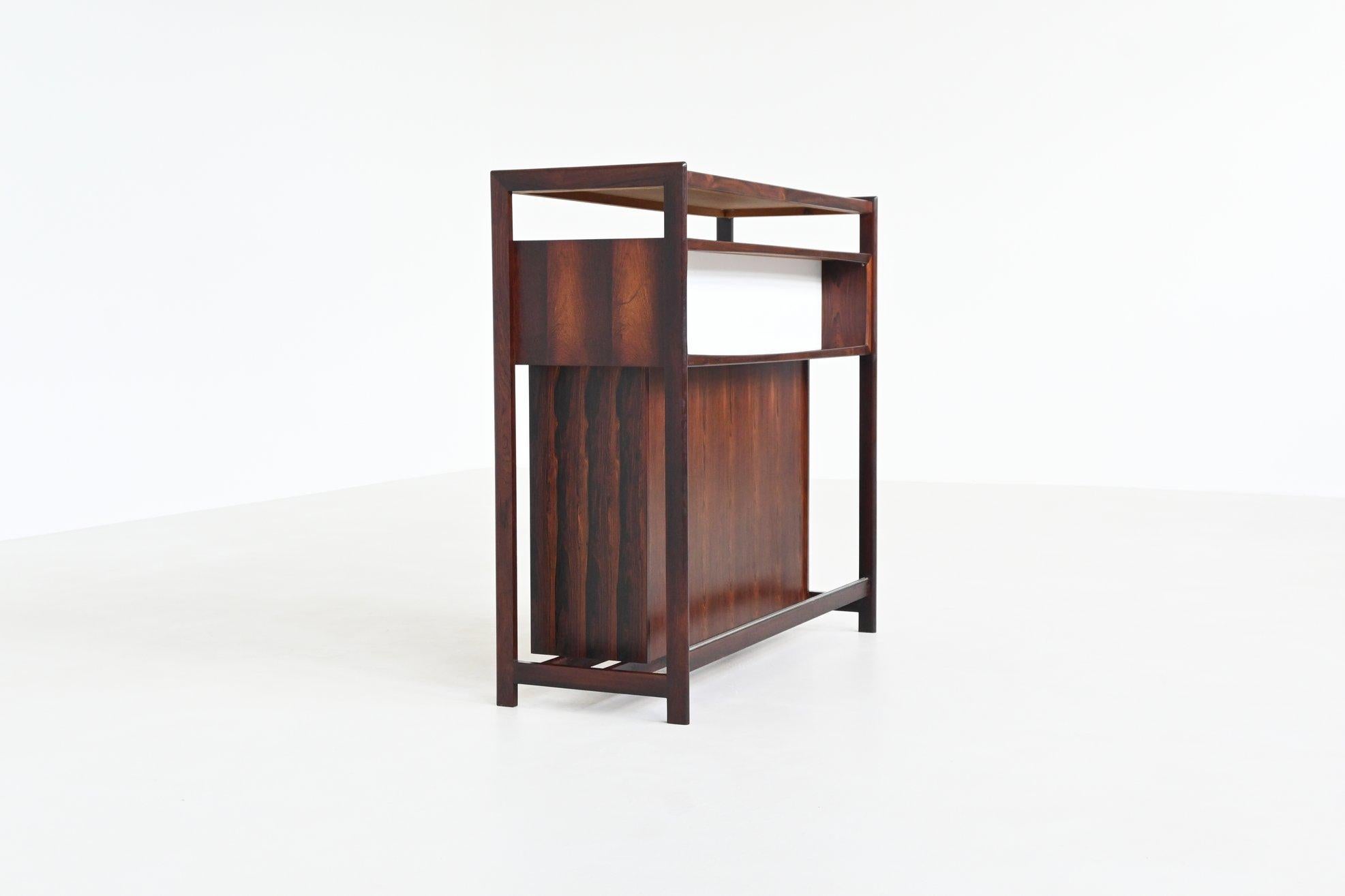 Metal Knud Bent dry bar in rosewood Dyrlund Denmark 1960 For Sale