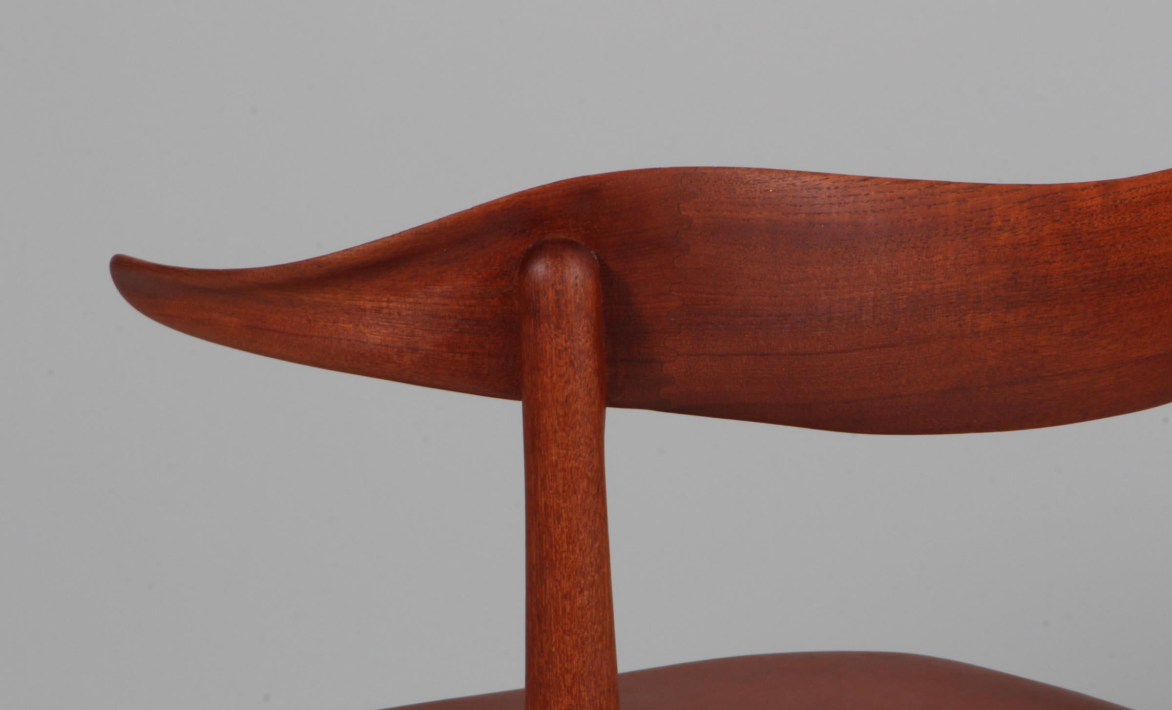 Leather Knud Færch Cowhorn Arm Chairs, 1960s, teak For Sale