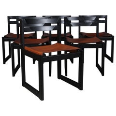 Knud Færch Dining Chairs in Black Laquered and Saddle Leather