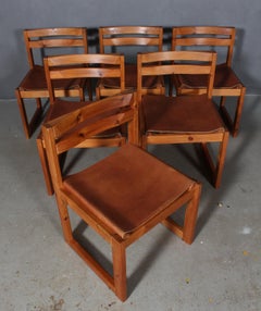Knud Færch Dining Chairs in Pine and Saddle Leather