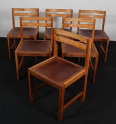 Knud Færch Dining Chairs in Pine and Saddle Leather