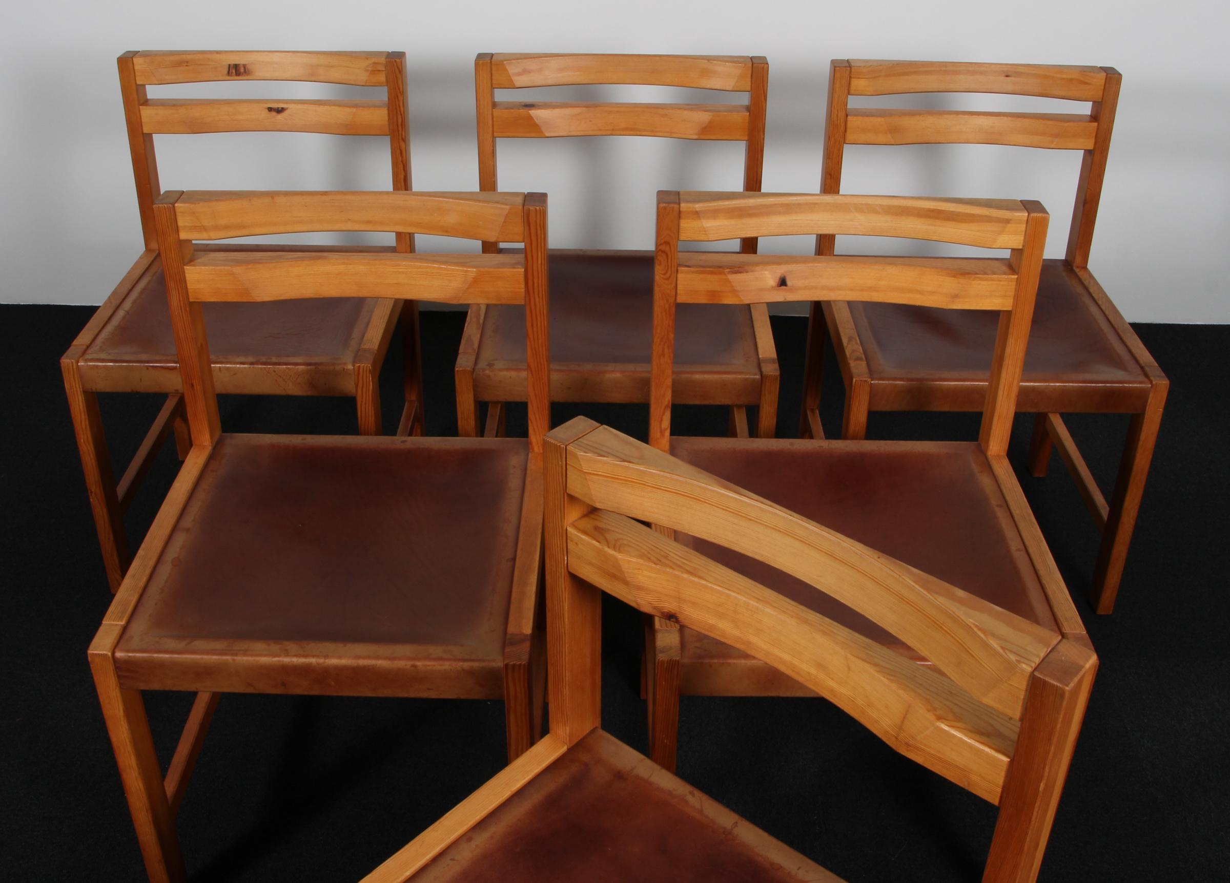 Danese Sedie da pranzo Knud Færch in pino e pelle Saddle in vendita