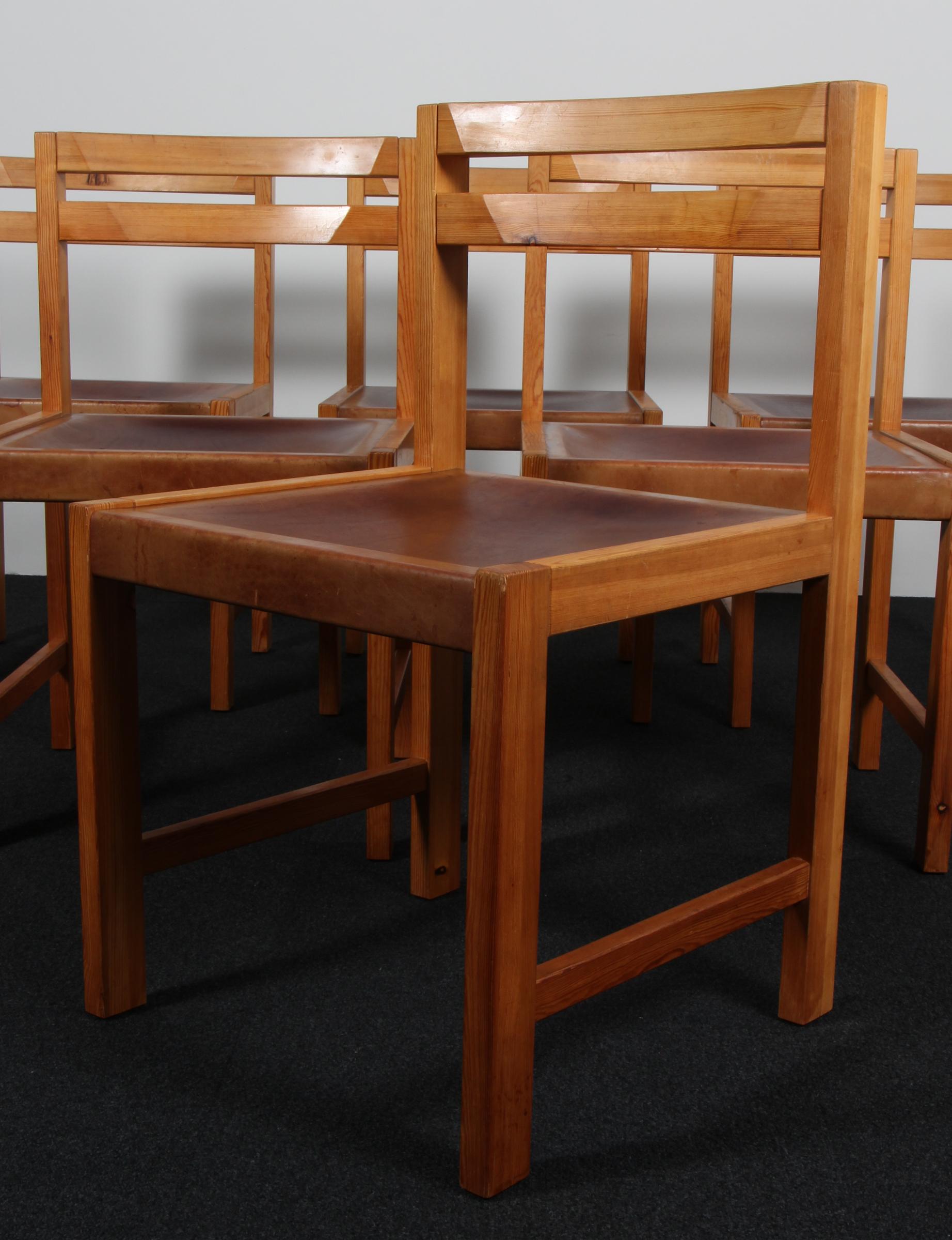 Sedie da pranzo Knud Færch in pino e pelle Saddle In condizioni buone in vendita a Esbjerg, DK