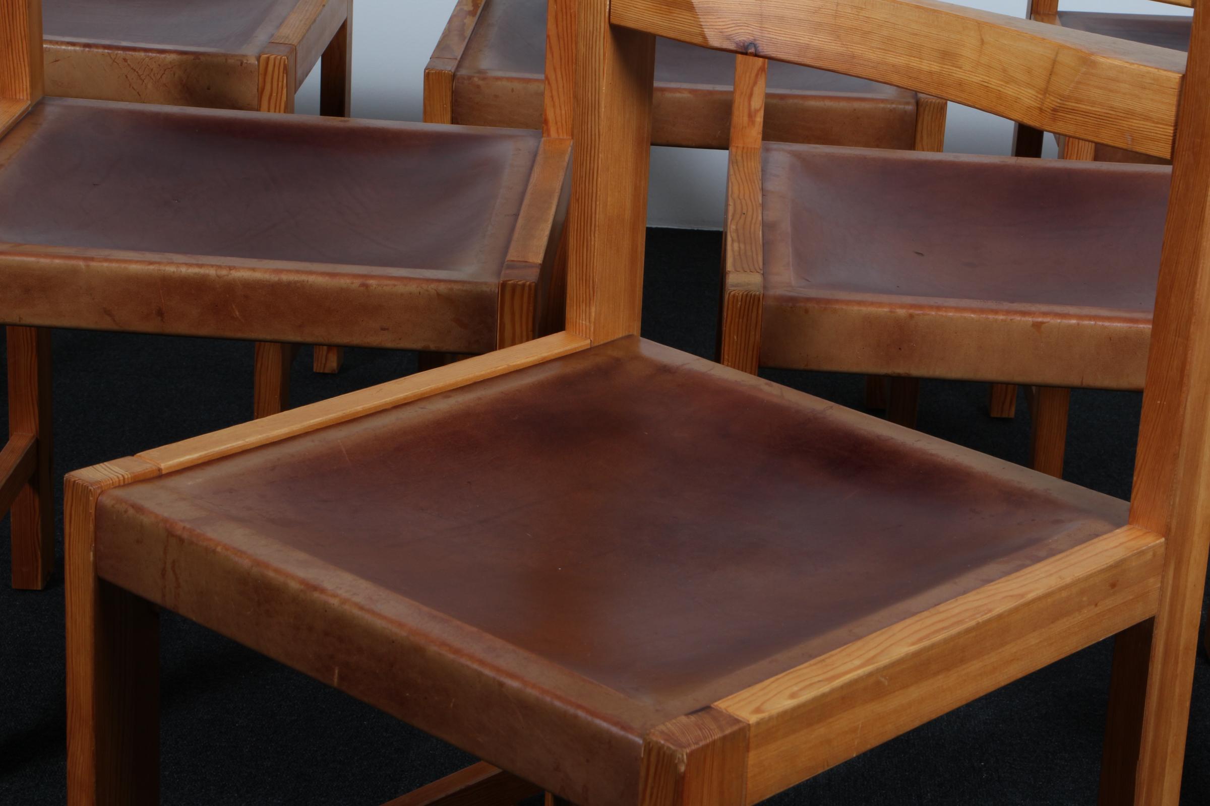 Pelle Sedie da pranzo Knud Færch in pino e pelle Saddle in vendita