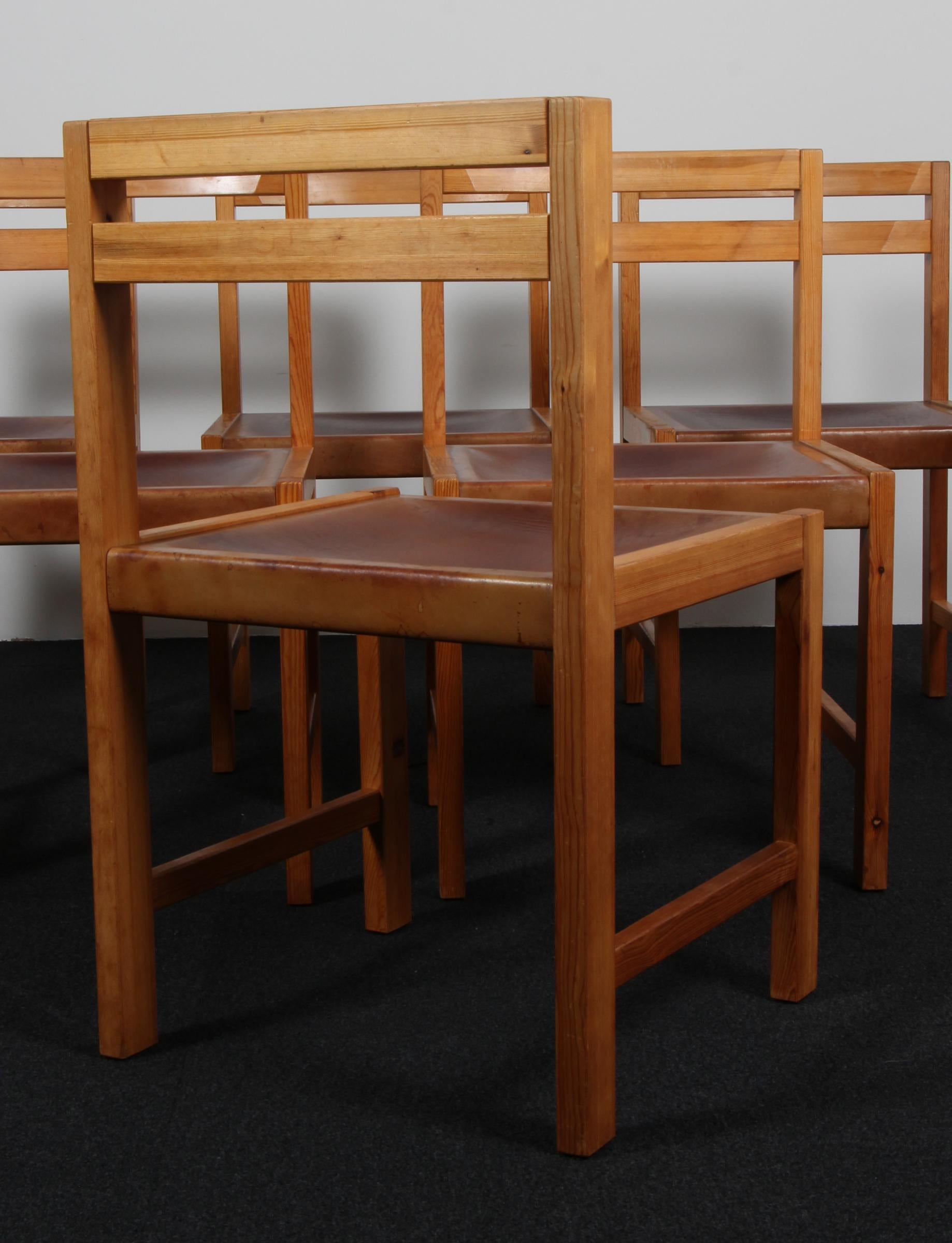 Sedie da pranzo Knud Færch in pino e pelle Saddle in vendita 1