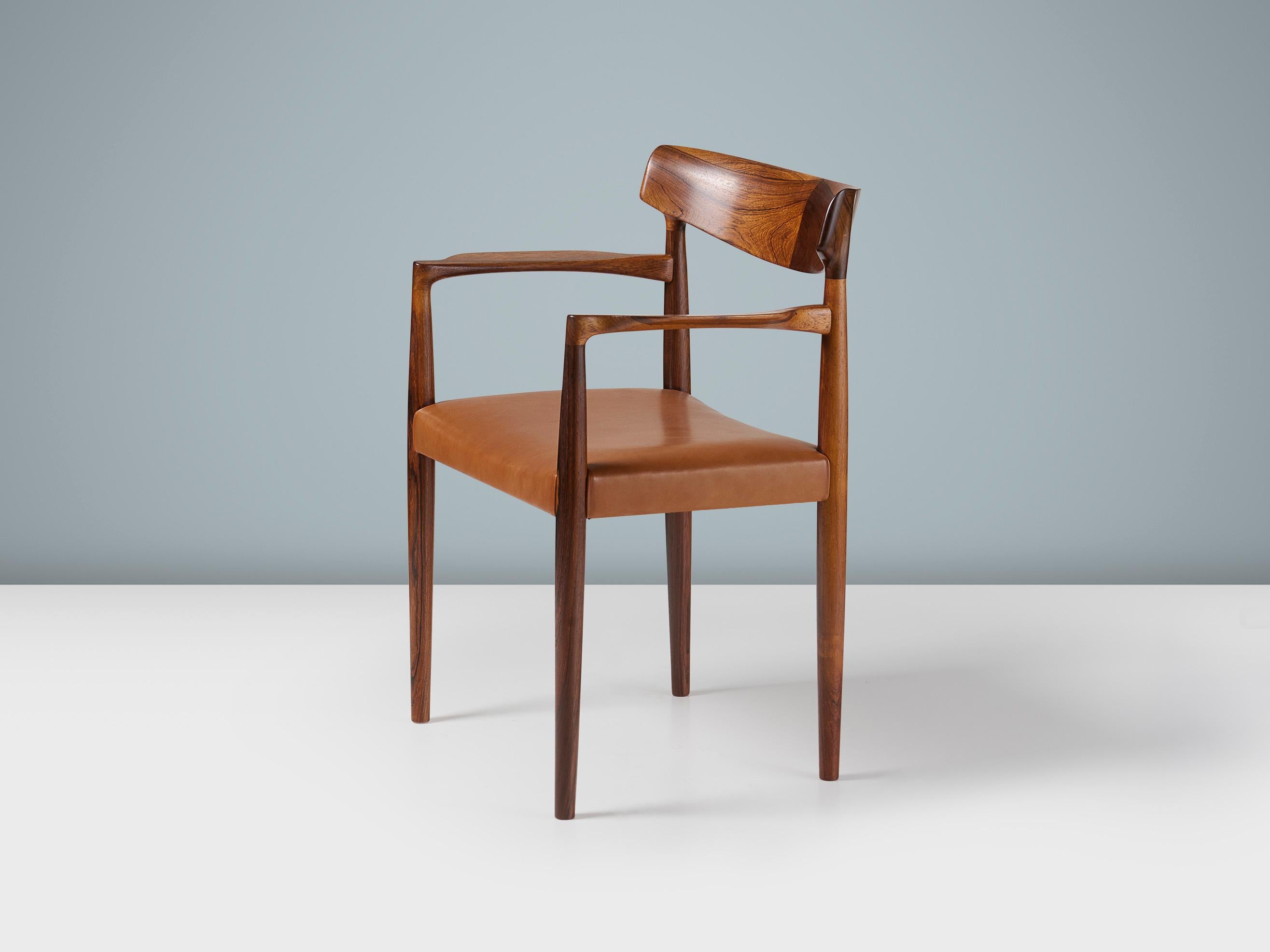 Scandinavian Modern Knud Faerch Rosewood Armchair with Leather Seat 1960s For Sale