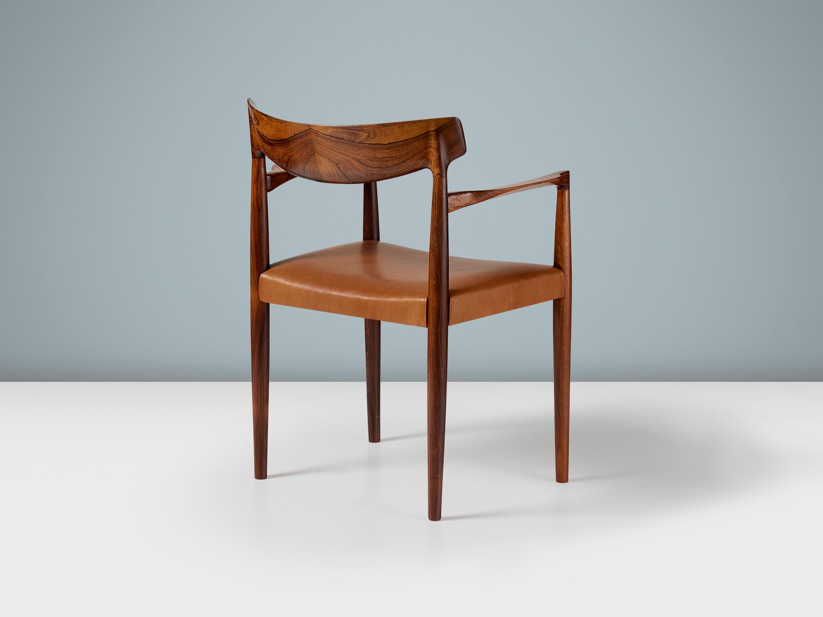 Mid-20th Century Knud Faerch Rosewood Armchair with Leather Seat 1960s For Sale