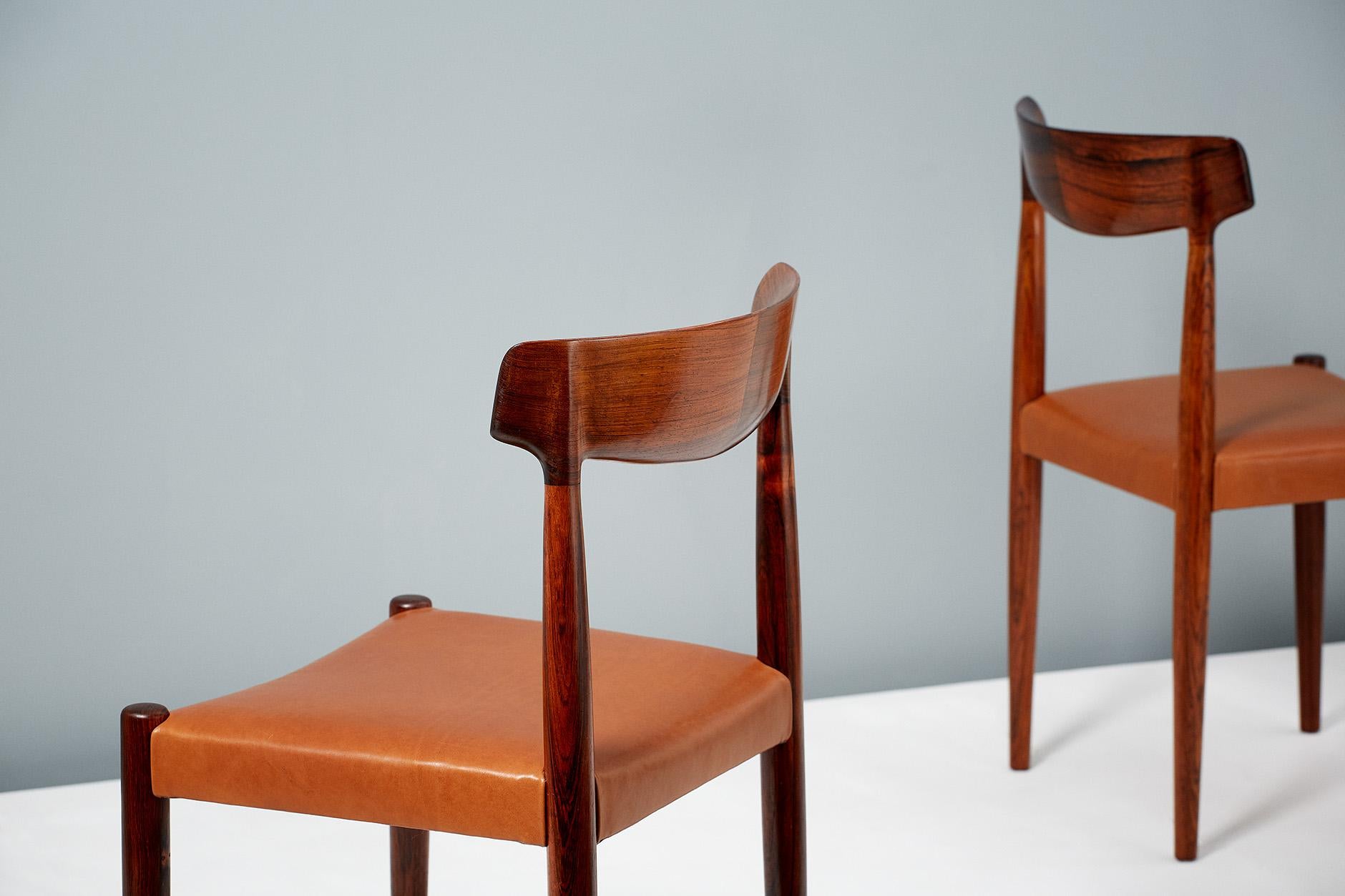 Scandinavian Modern Knud Faerch Set of 8 Model 343 Dining Chairs, Rosewood and Leather
