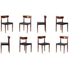 Vintage Knud Faerch Set of 8 Model 343 Dining Chairs, Rosewood and Leather