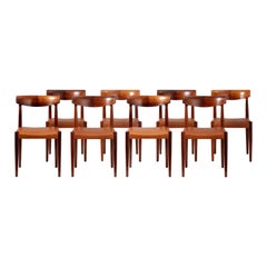 Knud Faerch Set of 8 Model 343 Dining Chairs, Rosewood and Leather