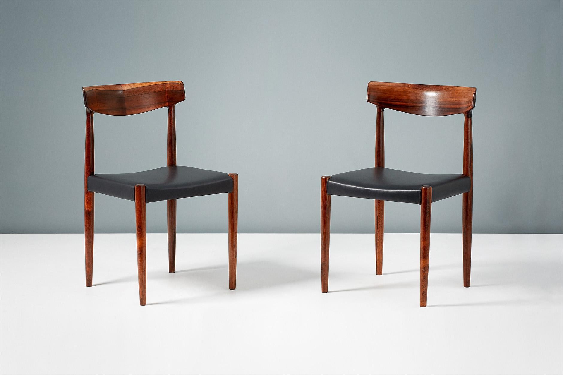 Scandinavian Modern Knud Faerch Set of 8 Model 343 Dining Chairs, Rosewood and Leather