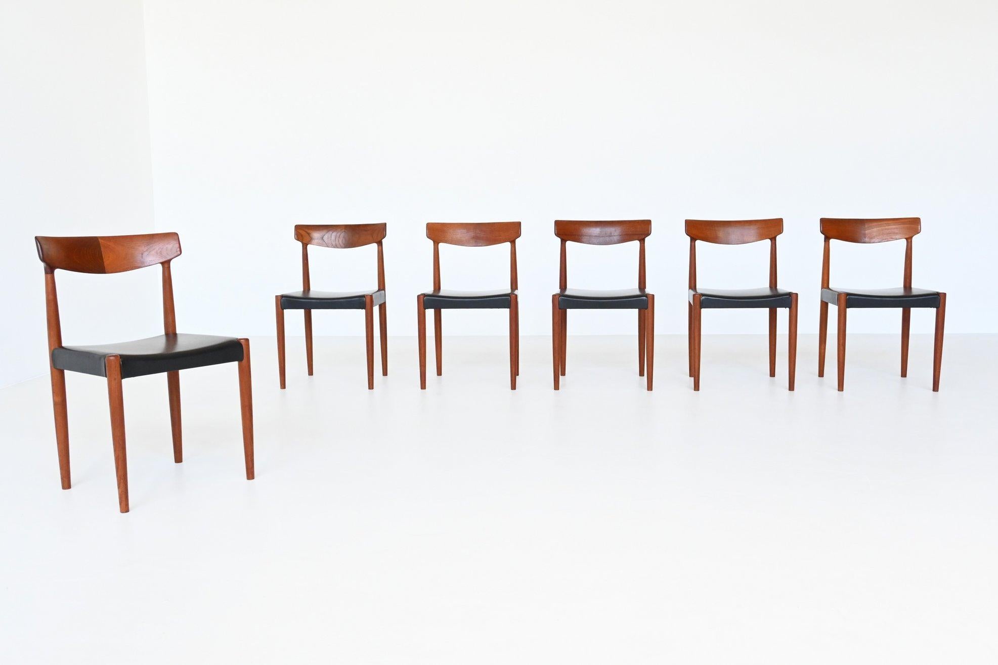 Leather Knud Faerch Teak Dining Chairs Set of Six Bovenkamp, Denmark, 1950