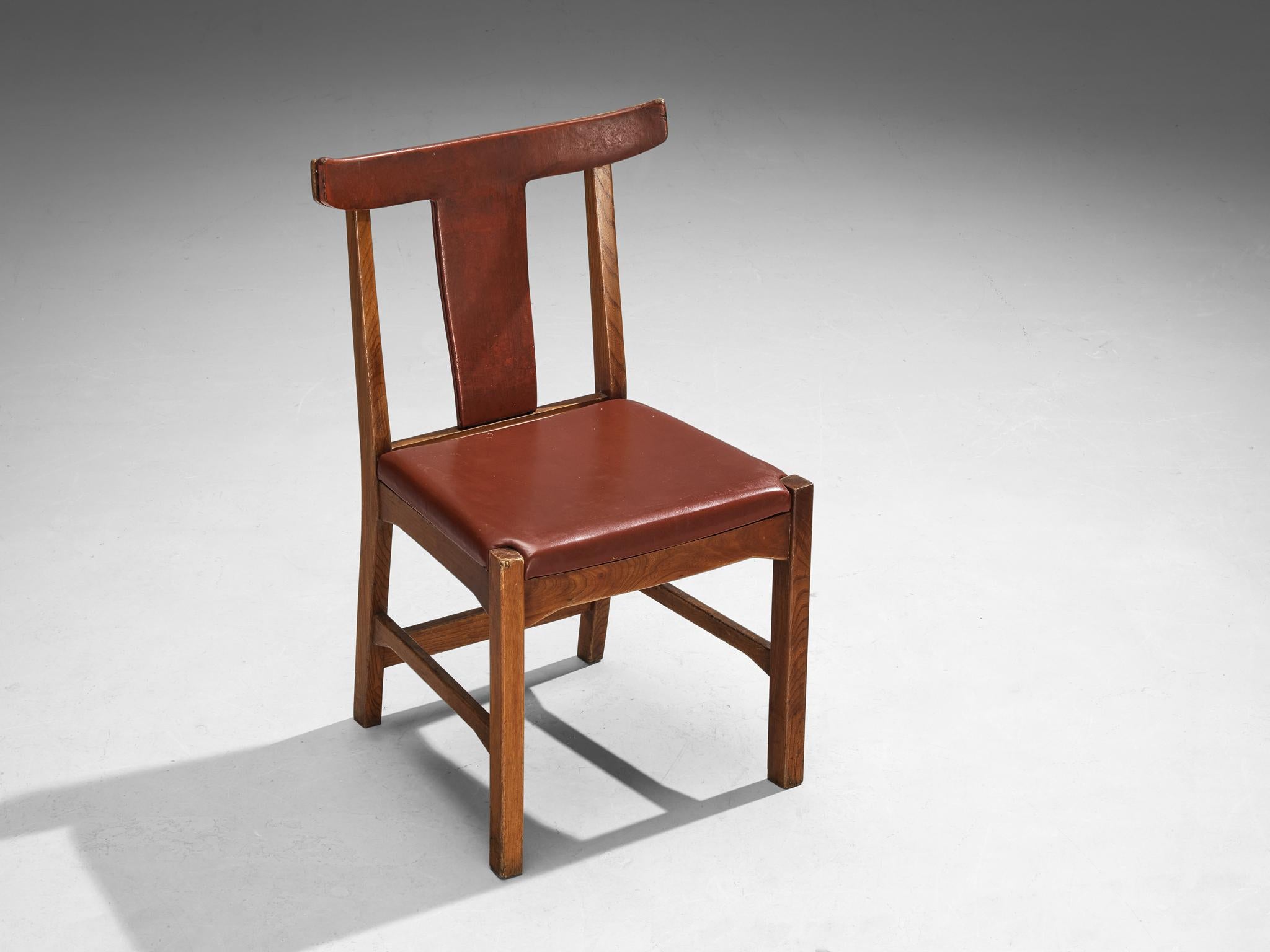 Pelle Sedie da pranzo danesi in pelle e olmo di Knud Hansen per Søren Willadsen in vendita