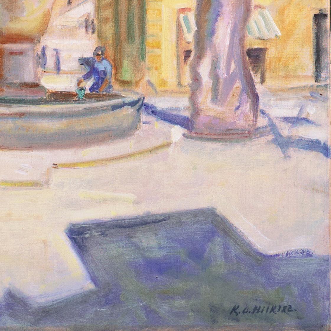 'Italian Piazza with the Alps Beyond', Paris, Danish Royal Academy, Oslo Museum - Painting by Knud Hilkier