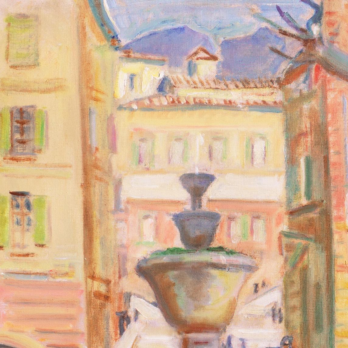 'Italian Piazza with the Alps Beyond', Paris, Danish Royal Academy, Oslo Museum - Post-Impressionist Painting by Knud Hilkier