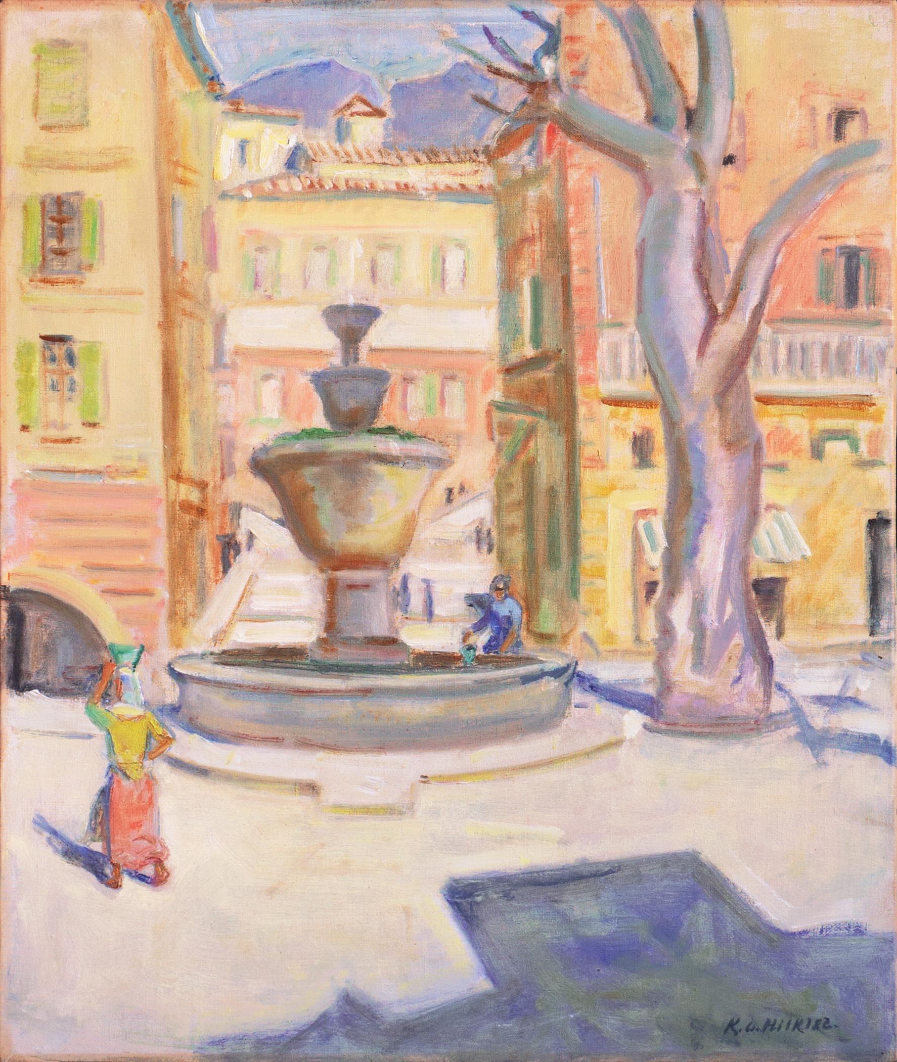Knud Hilkier Landscape Painting - 'Italian Piazza with the Alps Beyond', Paris, Danish Royal Academy, Oslo Museum