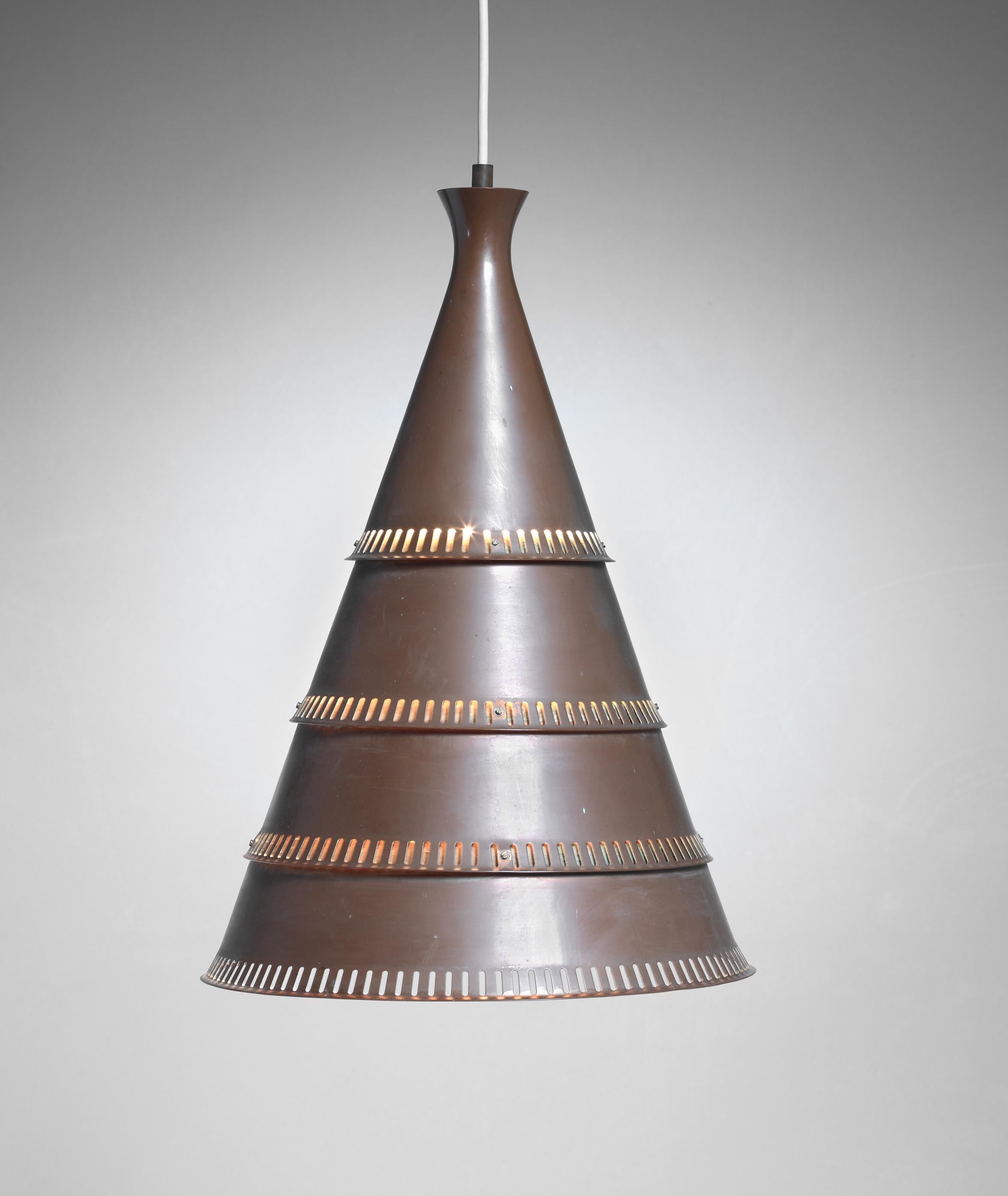 Danish Knud Hjerting Model p208 Copper Pendant for Lyfa, Denmark, 1960s For Sale