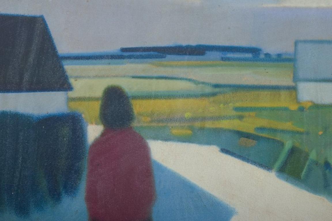 Knud Horup (1926-1973), artista danés. Óleo sobre lienzo. Figura en paisaje. Moderno en venta