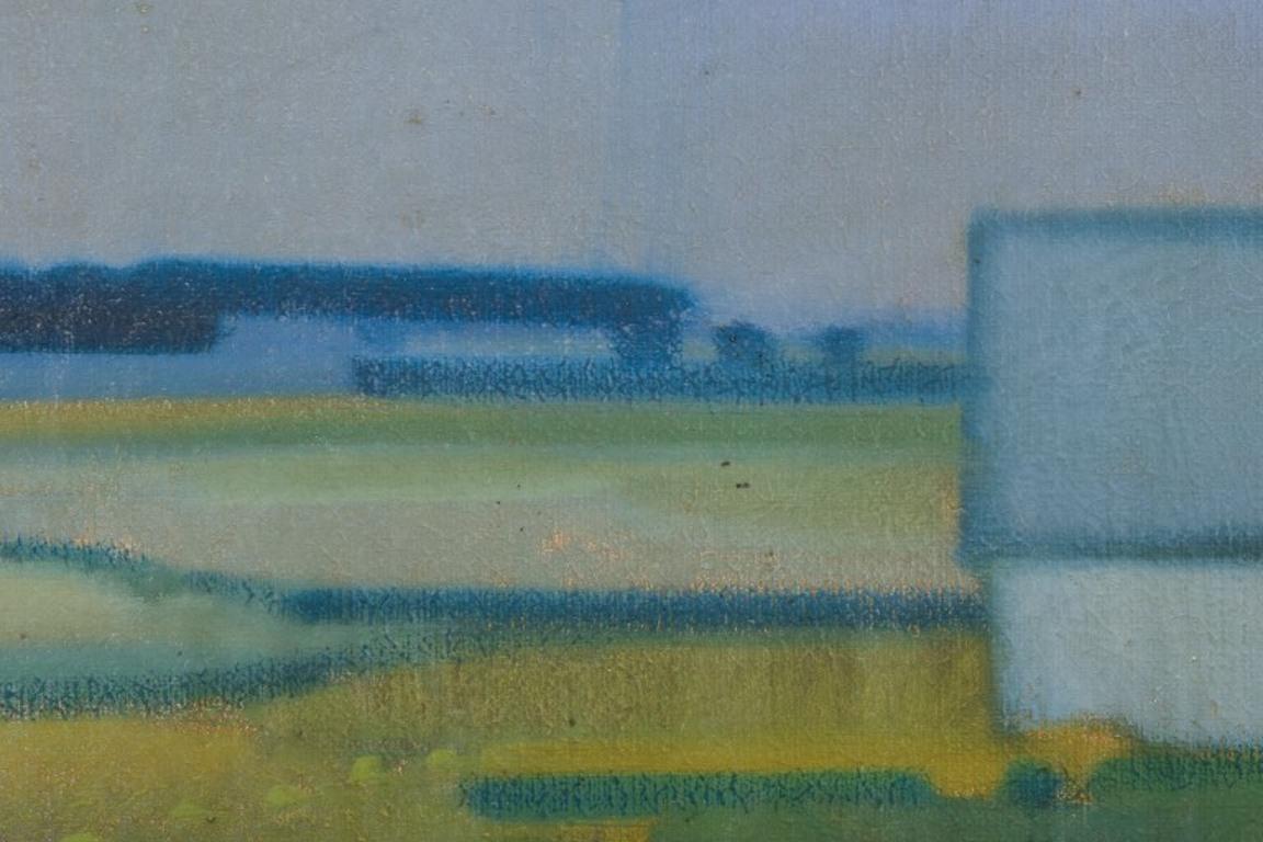 Knud Horup (1926-1973), artista danés. Óleo sobre lienzo. Figura en paisaje. en Excelente estado para la venta en Copenhagen, DK