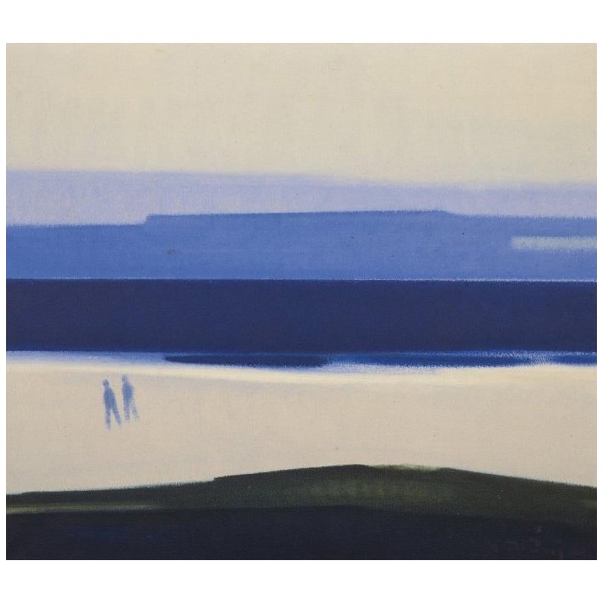 Knud Horup (1926-1973), Danish artist. Oil on canvas. Figures on the beach.