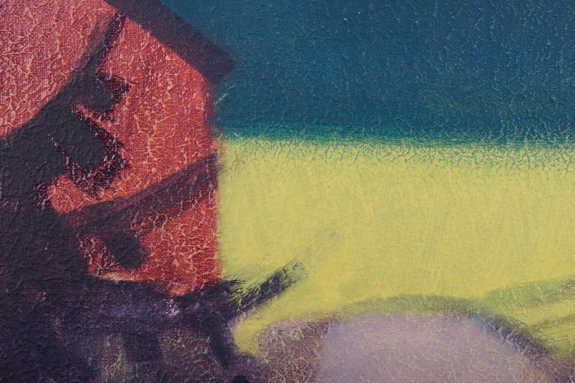 Knud Horup (1926-1973), artista danese. Olio su tela. Casa nel paesaggio. In condizioni ottime in vendita a Copenhagen, DK