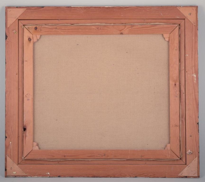 Tela Knud Horup (1926-1973), artista danese. Olio su tela. Casa nel paesaggio. in vendita