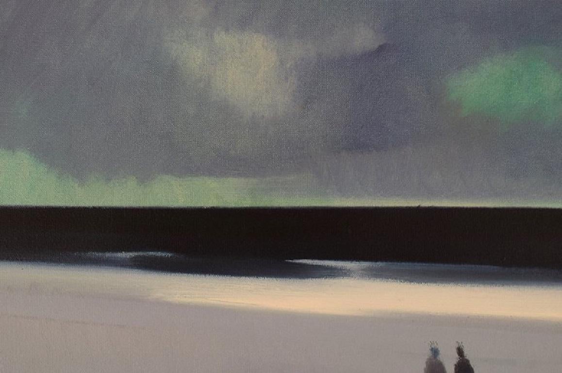 Danish Knud Horup, Denmark, Oil on Canvas, Modernist Beach Landscape For Sale