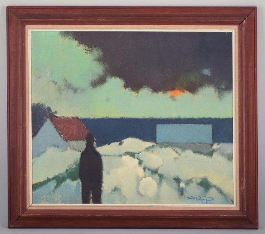 Knud Horup (1926-1973), Danish artist.
Oil on canvas.
Figure in landscape.
Mid-20th century.
Signed.
In perfect condition.
Dimensions: 70 cm x 60 cm.
Total with frame: 86 cm x 76 cm.

