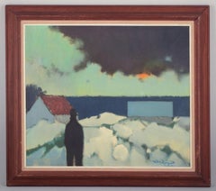 Knud Horup, Danish artist. Oil on canvas. Figure in landscape.