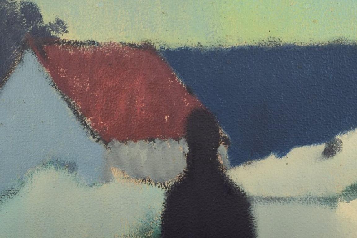 20th Century Knud Horup, Danish artist. Oil on canvas. Figure in landscape. For Sale