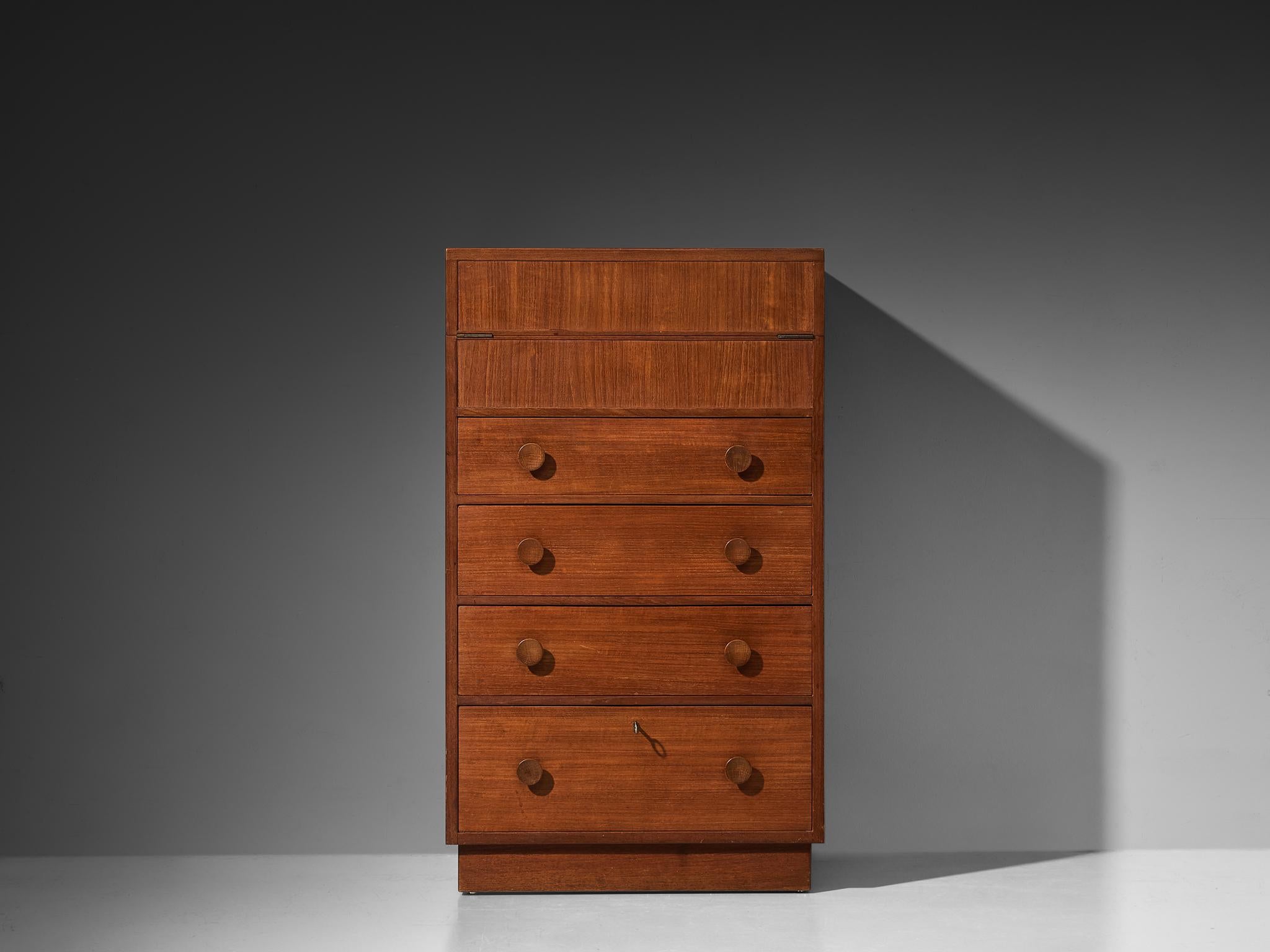 Scandinavian Modern Knud Juul-Hansen Chest of Drawers with Integrated Vanity in Teak For Sale