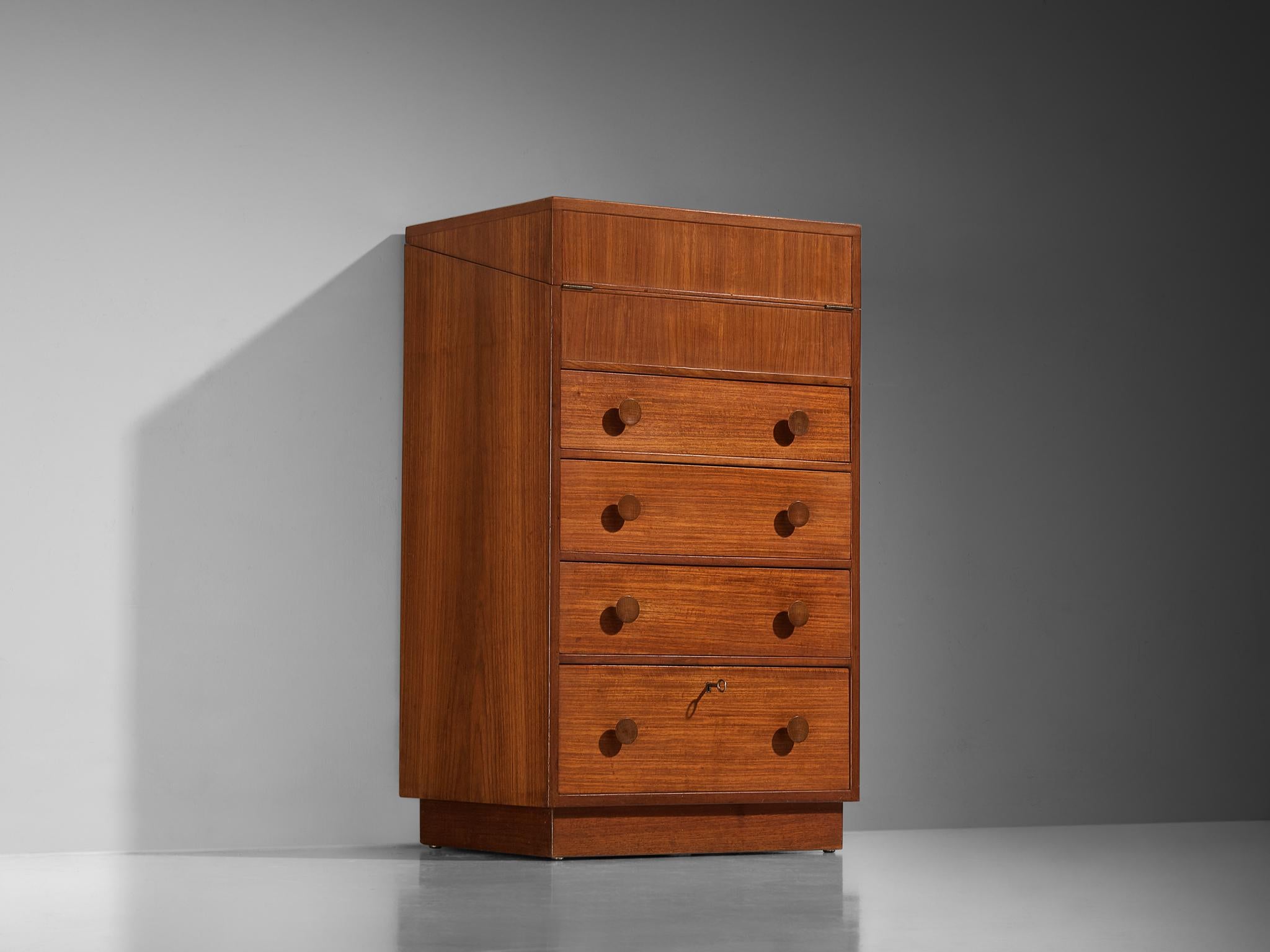 Mid-20th Century Knud Juul-Hansen Chest of Drawers with Integrated Vanity in Teak For Sale