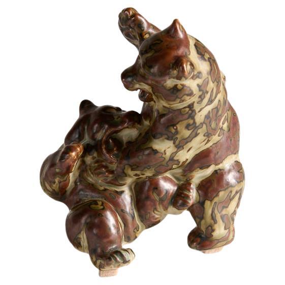 Knud Khyn for Royal Copenhagen, Bears Fighting Figurine, Denmark, circa 1950